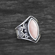 Vintage Eye Shaped Crystal Gemstone Ring - Antique Snail Pattern Design with Bezel and Inlay Setting Wicked Tender