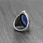 Vintage Eye Shaped Lapis Lazuli Crystal Gemstone Ring - Antique Flower Design with Thin Bezel Wicked Tender