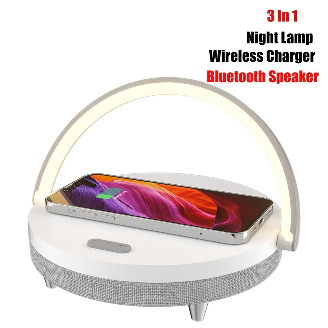 Lamp wireless charger speaker outlet