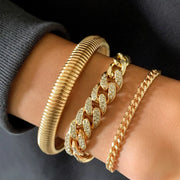3-Piece Stackable Luxurious, Thick Multi-Layer Boho Fashion Bracelet Set - Vintage Punk Chains with Serpent Bangle Wicked Tender