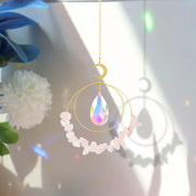 35cm Golden Moon Crystal Droplet Sun Dreamcatcher with Hanging Gemstone Rim Wicked Tender