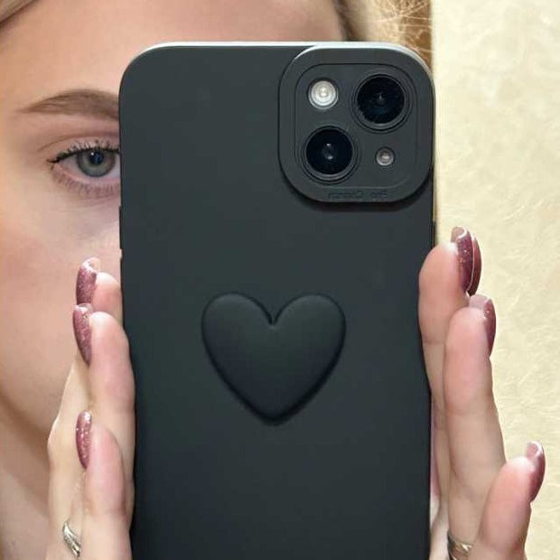 3D Heart Phone Case - Black Aesthetic Phone Case, Cute iPhone Case with Strap for iPhone 11, 12, SE, 13, 14, Pro, Pro Max Wicked Tender