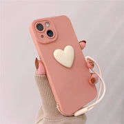 3D Heart Phone Case - Black Aesthetic Phone Case, Cute iPhone Case with Strap for iPhone 11, 12, SE, 13, 14, Pro, Pro Max Wicked Tender