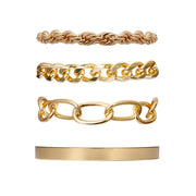 4-Piece Stackable, Thick Multi-Layer Boho Fashion Bracelet Set with Punk Chains, Cuban Links, and Bangle Wicked Tender
