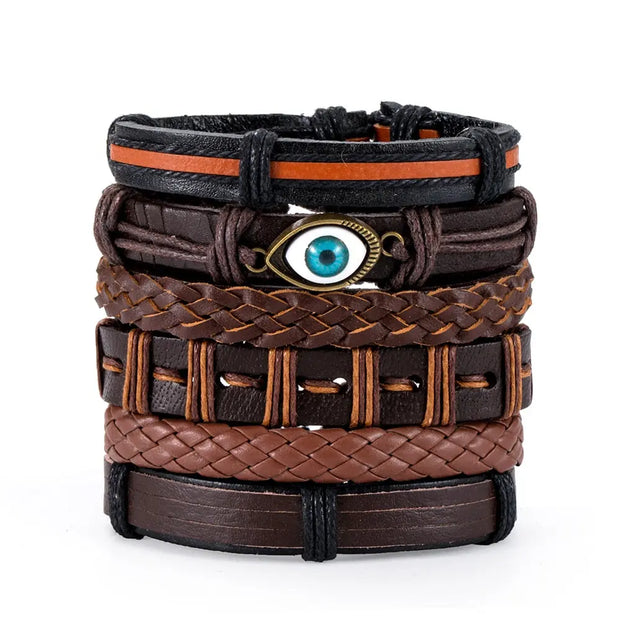 Mens Stacked Bracelets 5-Piece Mens Stacked Bracelets - Mens Leather Bracelets Braided Wicked Tender