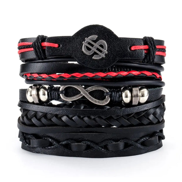 Mens Stacked Bracelets 5-Piece Mens Stacked Bracelets - Mens Leather Bracelets Braided Wicked Tender