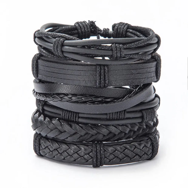 Mens Stacked Bracelets 5-Piece Mens Stacked Bracelets - Mens Leather Bracelets Braided Wicked Tender