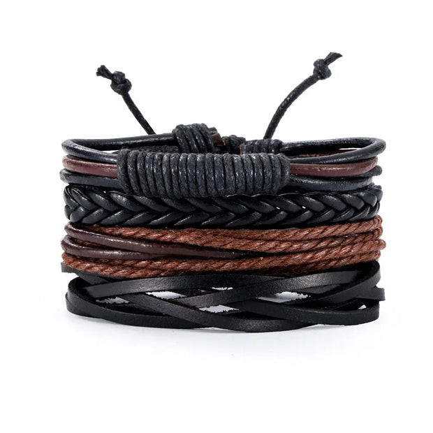 Mens Stacked Bracelets 5-Piece Mens Stacked Bracelets - Mens Leather Bracelets Braided Wicked Tender