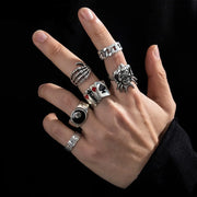 6-Piece Poker Joker Skull Gothic Ring Set - Masculine Punk Stacking Rings Wicked Tender