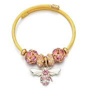 Abella - Crystal Bumblebee Charm Bracelet, Open Adjustable Stainless Steel Cuff Bangle with Rhinestones Wicked Tender