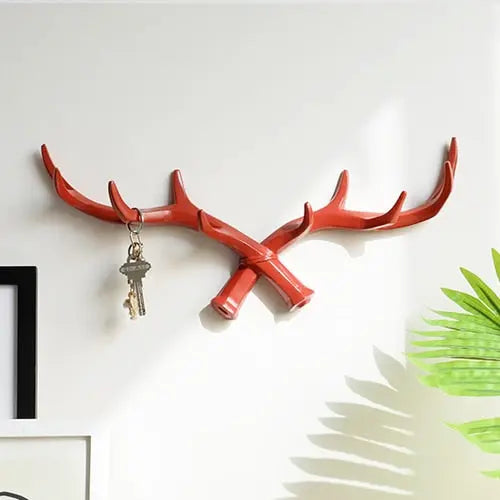 Antler Wall Hanger Statue - Modern Trendy Wall Mounted Indoor Resin Home Decoration Sculpture with Hooks Wicked Tender