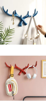 Antler Wall Hanger Statue - Modern Trendy Wall Mounted Indoor Resin Home Decoration Sculpture with Hooks Wicked Tender