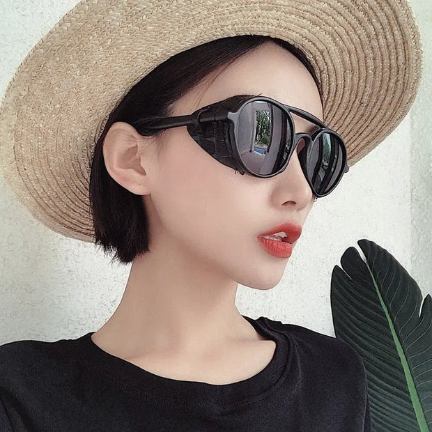 Aviator Sunglasses with Leather Side Shields - Oversized Black Aviator Sunglasses White Aviator Sunglasses Round Retro Steampunk Sunglasses Vintage Oval Sunglasses Mens Vintage Round Sunglasses Wicked Tender