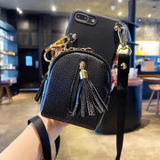 Leather iPhone Case with Strap Backpack iPhone Case with Tassle - Black or White Leather iPhone Case with Strap for iPhone 6, 7, 8, X, XS, 11, 12, SE, 13, 14, Pro, Pro Max, Mini Wicked Tender