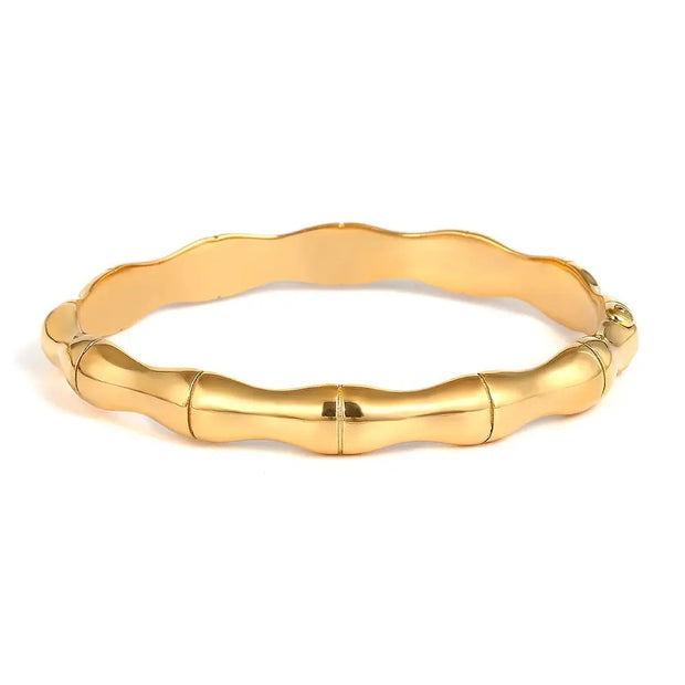 Bamboo Shaped Bangle - Gold Plated Stainless Steel Bracelet, Bamboo Tree Design Wicked Tender