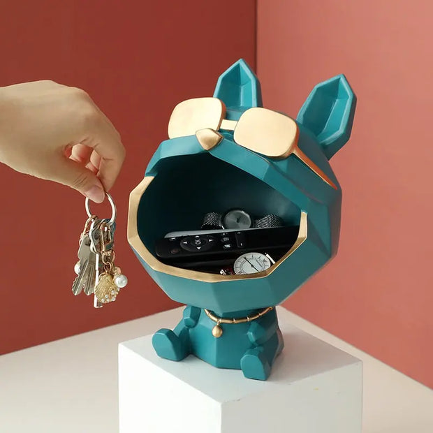 Big Mouth French Bulldog with Sunglasses Resin Statue Table Top Storage Container - Indoor Home Decoration Cartoon Frenchie Sculpture with Gold Collar Wicked Tender