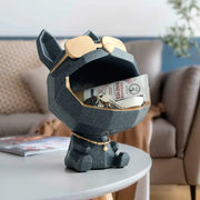 Big Mouth French Bulldog with Sunglasses Resin Statue Table Top Storage Container - Indoor Home Decoration Cartoon Frenchie Sculpture with Gold Collar Wicked Tender