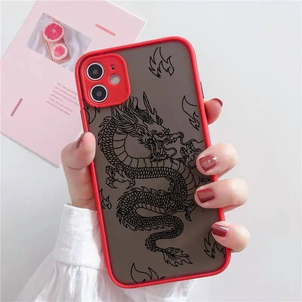 Black Dragon Phone Case - Clear Colorful Dragon Phone Case, Chinese Dragon Phone Case for iPhone 11, 12, 13, 14, Pro, Max, Pro Max, Plus, Mini, SE Wicked Tender
