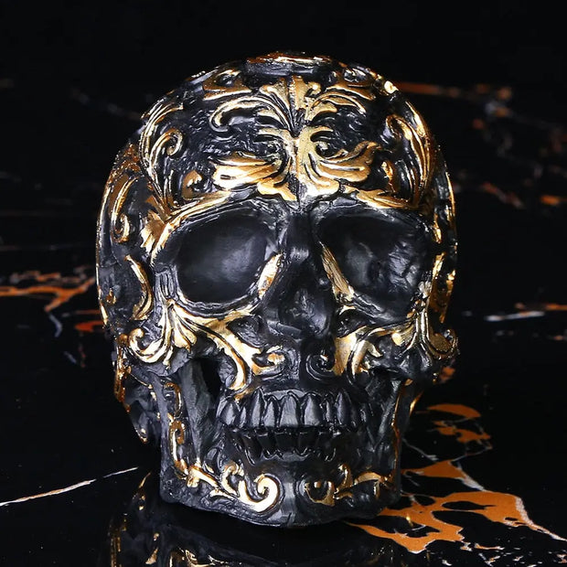 Black Gold Skull Sculpture - Handmade Gothic Decoration Wicked Tender