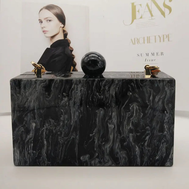 Black Marble Box Clutch Purse - Patterned Evening Bag Wicked Tender
