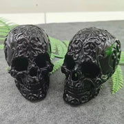 Black Obsidian Carved Skull Statue - Large Natural Obsidian Crystal Decorative Skull for Witchcraft, Black Magic, Halloween, Feng Shui Wicked Tender