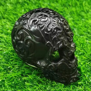 Black Obsidian Carved Skull Statue - Large Natural Obsidian Crystal Decorative Skull for Witchcraft, Black Magic, Halloween, Feng Shui Wicked Tender