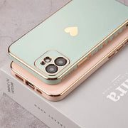 Black Phone Case with Gold Heart - Gold Electroplated Phone Case, Red, Dark Green Shiny Phone Case With Heart for iPhone 11, 12, 13, 14, Pro, Pro Max, Plus, SE Wicked Tender