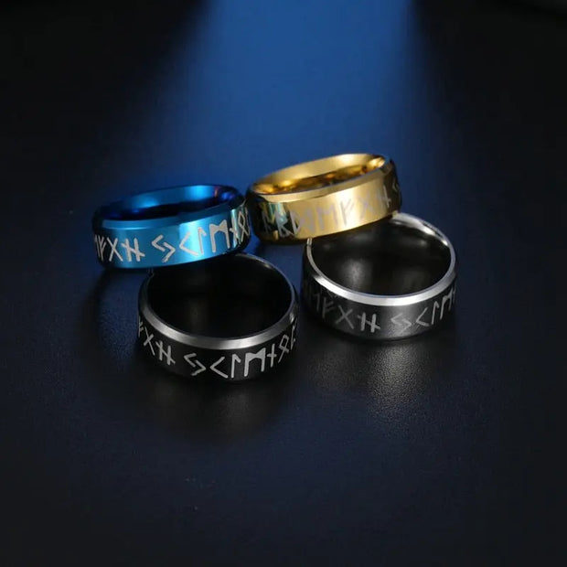 Black Viking Symbol Ring - Stainless Steel Vintage Viking Ring for Men Norse Mythology Jewelry Blue Viking Ring Gold Viking Ring Viking Rune Ring Mens Stainless Steel Ring Wicked Tender