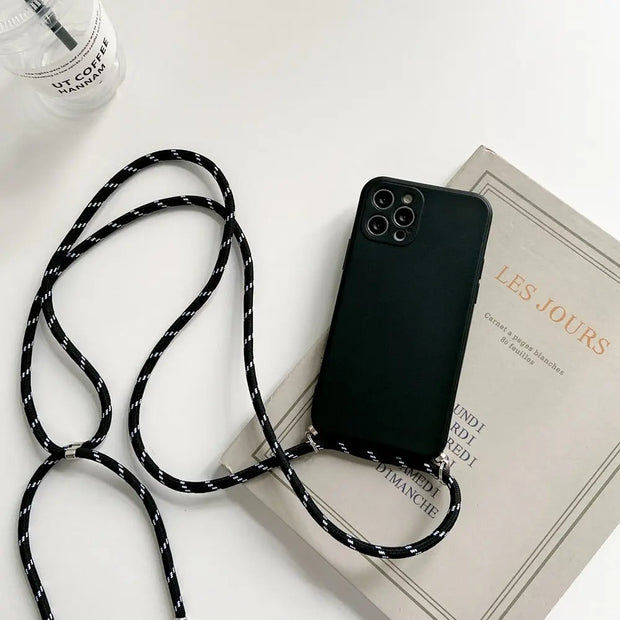 Crossbody Lanyard Cord Plating Love Heart Soft Case For iPhone 15 14 Pro  Max 13 12 11 XS XR 7 Plus SE3 MiNi Lens Protector Cover