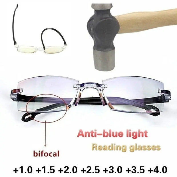 Blue Light Reading Glasses - Clear Clear Anti Glare Blue Light Glasses with Blue Light Filter, Stylish, Rimless Computer Blue Light Glasses Bifocal Blue Light Reading Glasses Wicked Tender