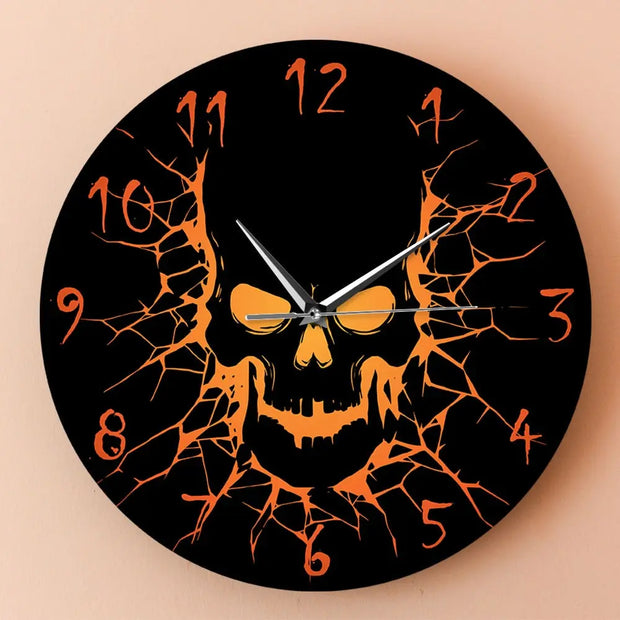 Breaking Through Lava Skull Wall Clock - Silent Non-ticking Hanging Wall Clock Art Home Decoration, Gothic Orange and Black Halloween Clock Wicked Tender