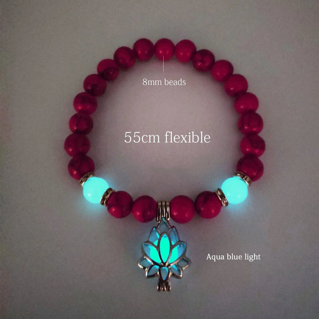 Turquoise Bead Bracelet Caged Lotus Charm Glow In The Dark Bead Bracelet - Turquoise Bead Bracelet Wicked Tender