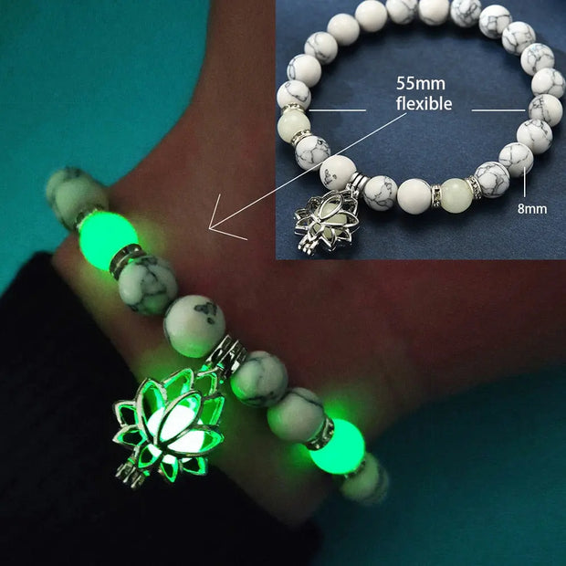 Turquoise Bead Bracelet Caged Lotus Charm Glow In The Dark Bead Bracelet - Turquoise Bead Bracelet Wicked Tender