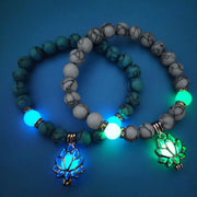 Turquoise Bead Bracelet Caged Lotus Charm Glow In The Dark Bead Bracelet - Turquoise Bead Bracelet Wicked Tender