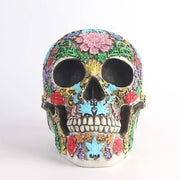 Calaveras Skull Flower Art Carving Sculpture - Colourful Pattern Human Sugar Skull Decoration Statue for Parties, Events, Halloween Wicked Tender