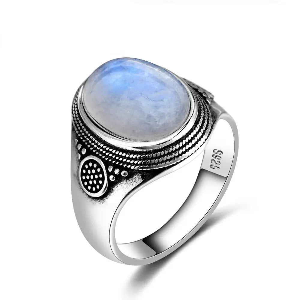 Casual Vintage Moonstone Sterling Silver Ring - Simple Retro