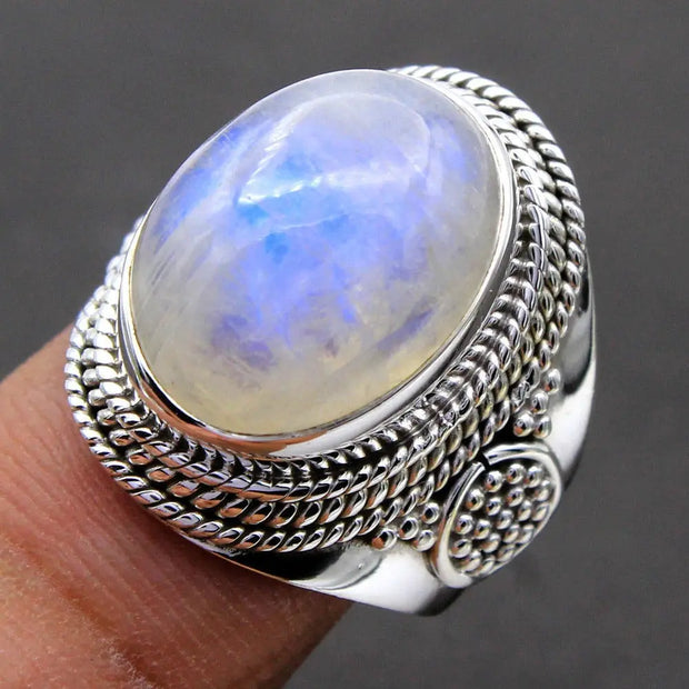 Casual Vintage Moonstone Sterling Silver Ring - Simple Retro Design with Natural Gemstone Wicked Tender