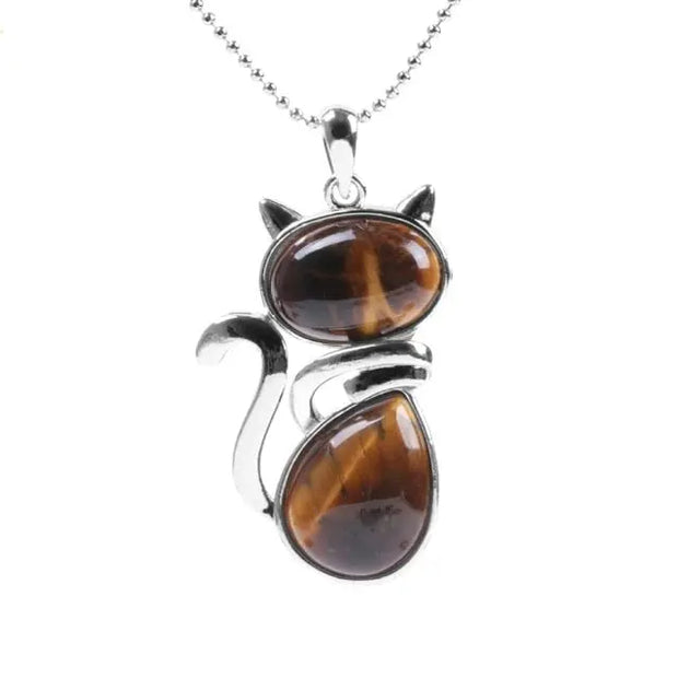 Cat-Shaped Gemstone Pendant Necklace -  Amethyst, Tiger Eye, Rose Quartz & More Wicked Tender