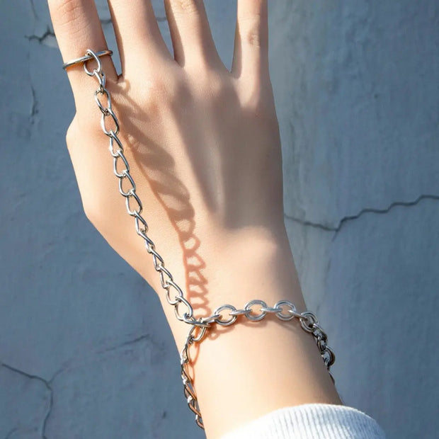 Chain Ring Bracelet Set - Adjustable Ring Chain Hand Accessories Wicked Tender