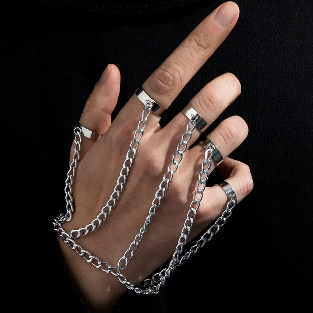 Chain Ring Bracelet Set - Adjustable Ring Chain Hand Accessories Wicked Tender