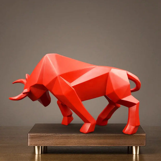 Charging Bull Statue - Modern Abstract Indoor Home Wildlife Decoration Animal Sculpture for Tabletop, Red, White, Gold, Black Wicked Tender