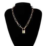 Classic Punk Chain Necklace with Padlock Pendant - Long Adjustable Chain Statement Necklace Wicked Tender