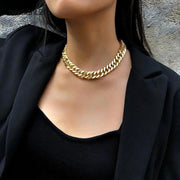 Classic Thick Cuban Link Chain Adjustable Necklace - Vintage Minimal Gold or Silver Short Choker Wicked Tender
