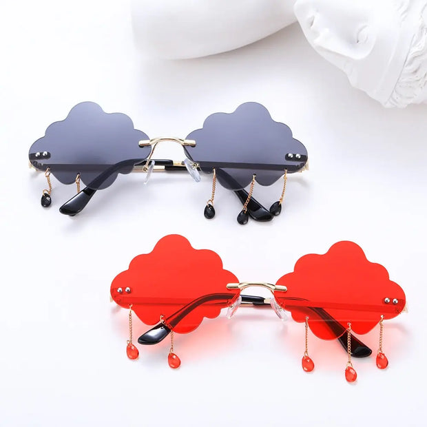 Cloud Sunglasses with Raindrops - Cloud Shaped Sunglasses Rain Cloud Sunglasses Bachelorette Party Sunglasses Bridal Party Sunglasses Pink Transparent Sunglasses Pink Rimless Sunglasses Cloud Sunglasses with Lightning Wicked Tender