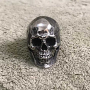 Complete Skull Head Calvarium Ring with Lower Jaw - Large Shining Biker Ring, Full Skull Face Etching Detail Wicked Tender
