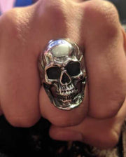 Complete Skull Head Calvarium Ring with Lower Jaw - Large Shining Biker Ring, Full Skull Face Etching Detail Wicked Tender