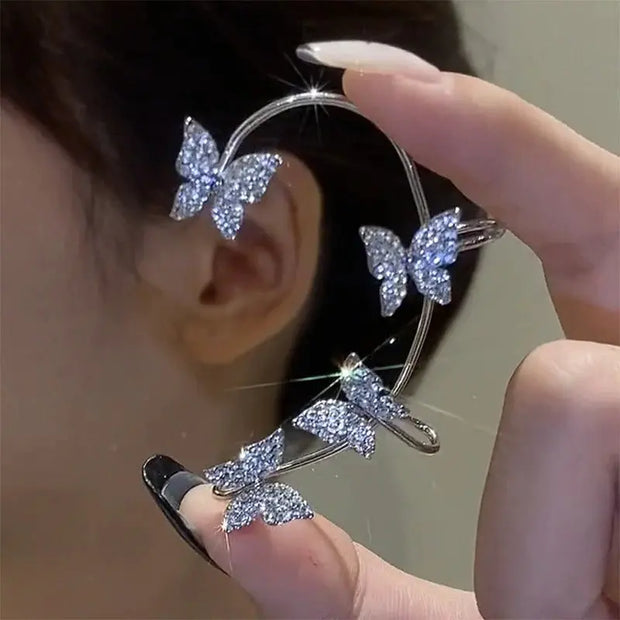 Crystal Butterfly Ear Cuff - Large Sparkling Butterflies Adjustable Ear Bone Clip Wicked Tender