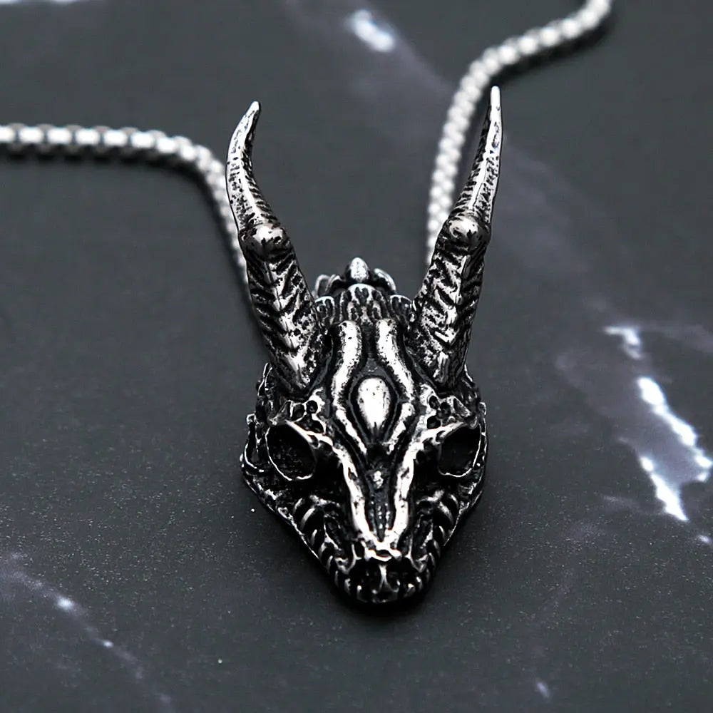 Dark Drake Skull Dragon Pendant Necklace Vintage Skull Necklace