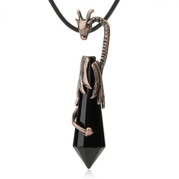 Dragon Gemstone Necklace Dark Long Dragon Pendant - Dragon Gemstone Necklace Wicked Tender