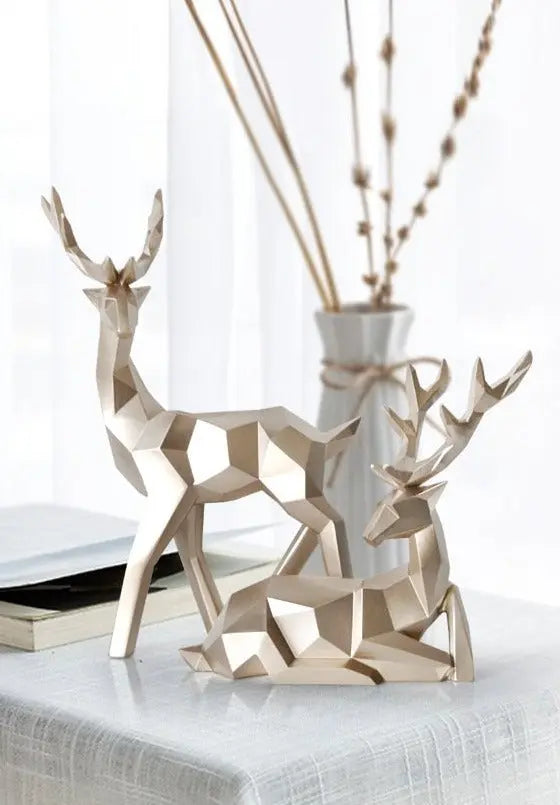 Deer Couple Statue Set - Two Piece Set of Modern Abstract Indoor Home Wildlife Decoration Animal Sculptures for Tabletop Wicked Tender